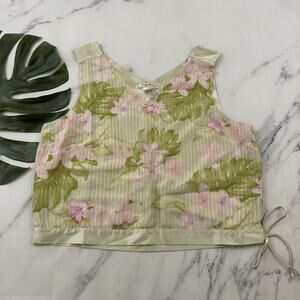 Tommy Bahama Womens Vintage Y2k Silk Top Size XL Green Pink Tropical
